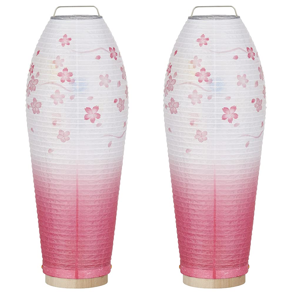 盆提灯 ミニ 盆ちょうちん LED コードレス 回転行灯 灯影(ほかげ) そよ桜 3905-2 一対セット(2個)◆高さ28cm×巾10.5cm◆ 置き提灯 証明書付|エムーエムショップ