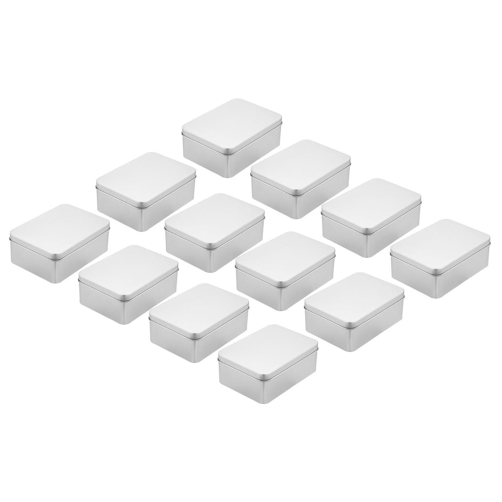 T メタル ティンボックスコンテナ 12個セット 4.9x3.5x1.9" シルバー ミニポータブルメタル長方形空のヒンジ付きティンボックス リッド付き キャンディティン ギフトカード用｜エムーエムショップ