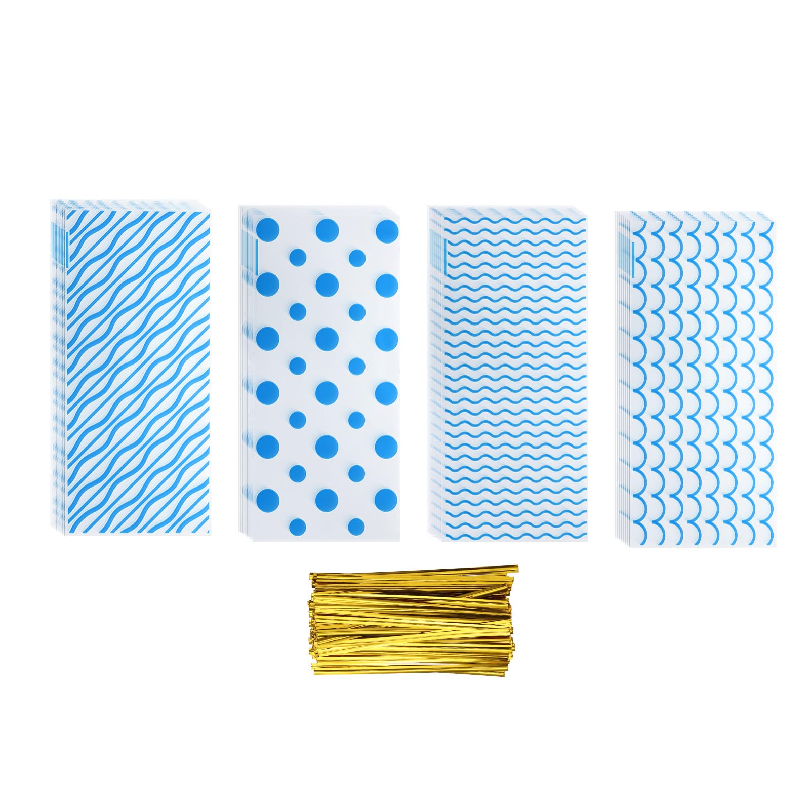 T 100個のセ ロファンお菓子バッグ 10.8"x 4.9" クリアフラットセ ロファンバッグ プラスチックキャンディギフトグッディバッグ クッキースナックパッキングパーティー用ツイ ストタイ付き ブルー｜エムーエムショップ