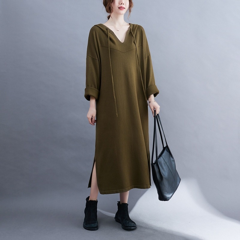 オーバーサイズ婦人服 春秋 長袖 シンプル ゆったり カジュアル ロング 日韓 シャツワンピース