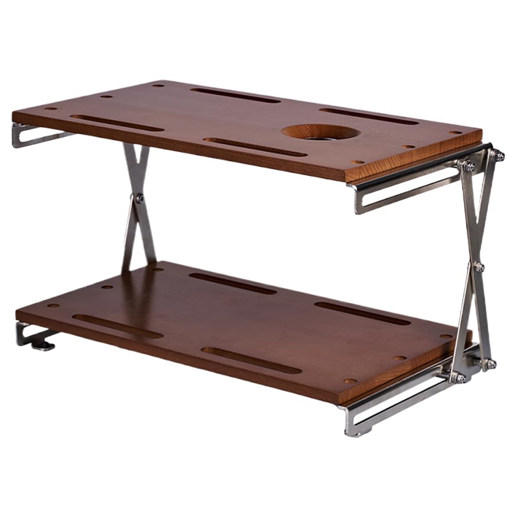 2 層木製屋外キャンプラック多機能ポータブル折りたたみテーブル軽量バーベキュー棚キャンプピクニック用