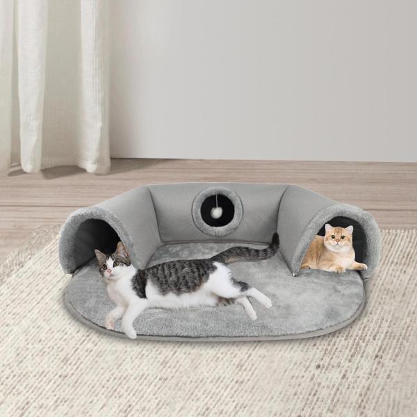 猫のトンネルとベッドのおもちゃのエクササイズソフト ボール付き 屋内用 猫 ウサギ ハムスター L