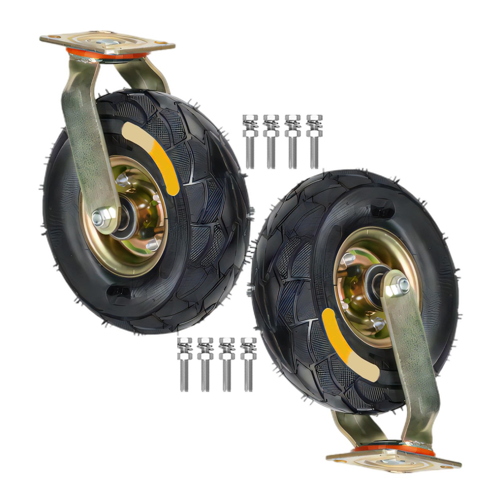 一般キャスター、ユニバーサルホイール 衝撃吸収 200/250MM ブレーキ付 取替えキャスター 2個セット 空気入りゴム車輪 静音 産業用キャスター ボールベアリング入、スイベル キャスター 耐荷重性と耐圧性 耐摩耗性 取り付けが簡単 トロリーホイール｜エムーエムショップ