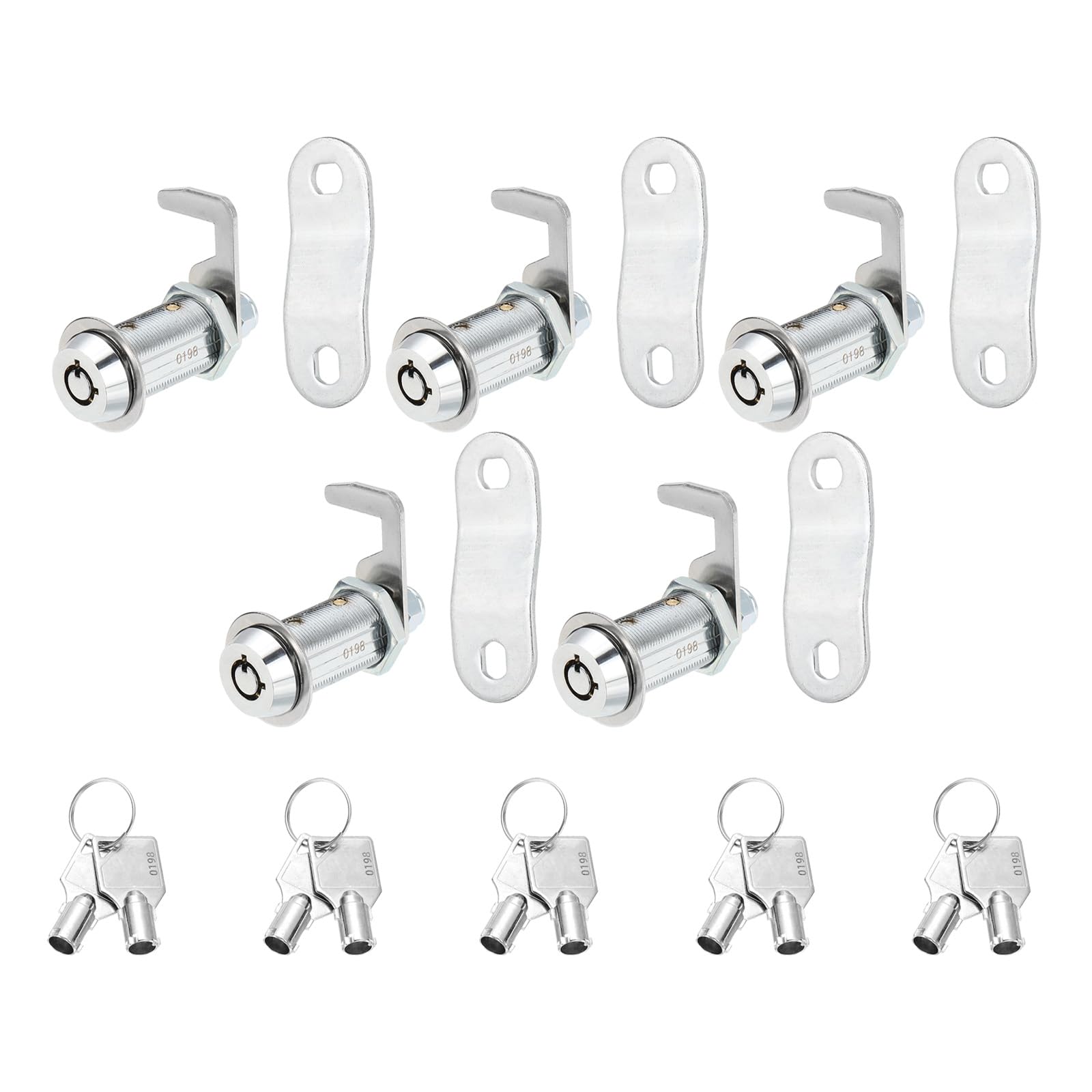 T アイアンキー付き1-1/2"キャビネットロック 5個セット キャム交換ロックシリンダー RV引き出し収納カート 郵便受け 工具ロック用キー付きアライブ シルバー|エムーエムショップ