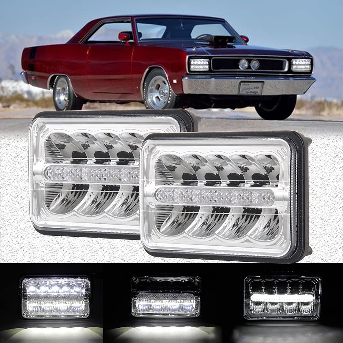 (元締め手がかり) 4X6in 貨物自動車 角 4 灯式 Hi/Loうつり変わり型 LED 前照燈 照明ランプ社会的単位 H4 12V/24V車相応う デイライト役立つこと付き添い人 ２個ともし火入れ