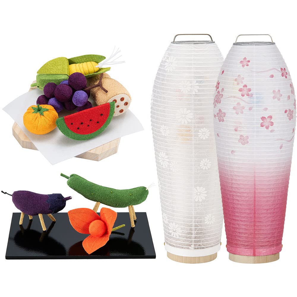 仏壇屋 滝田商店 盆提灯 お盆用品 シンプル 初盆セット 新盆セット 灯影(ほかげ) 紋天・そよ桜 回転 コードレス ３点セット １-G ◆ 初盆飾り 新盆飾り ミニサイズ 初盆(新盆)のお飾りに必要なセット 証明書付｜エムーエムショップ