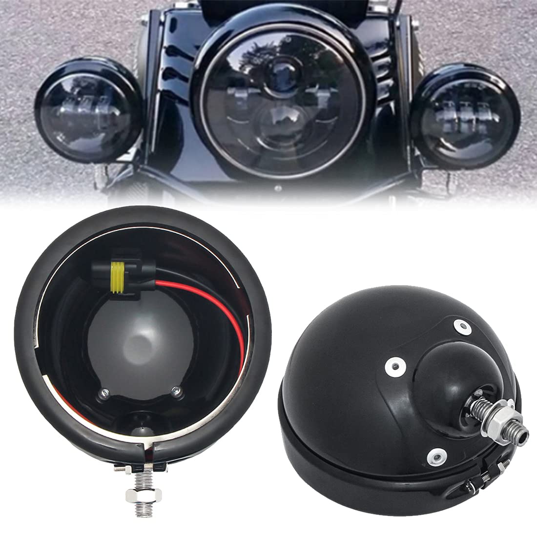 (ボスキー) ハーレーダビッドソン オートバイク 汎用 改装 用 4.5インチ LED フォグランプシェル 補助ライトシェル ２個セット （ ブラック ）