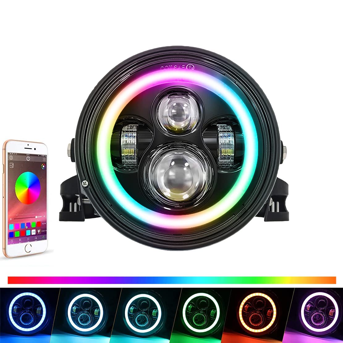(ボスキー) 新型 7インチ RGB LED ヘッドライト イカリング付き 7インチ ヘッドライト 仕様 バイクCB400SF ホーネット250 CBX400 VTR250 ジェイド CB250F 用 LED ヘッドライト 改装用 汎用 7インチ 超高輝度 Hi/Lo切替型RGB LED ヘッドライト プロジェクター ヘッドライトシ|エムーエムショップ
