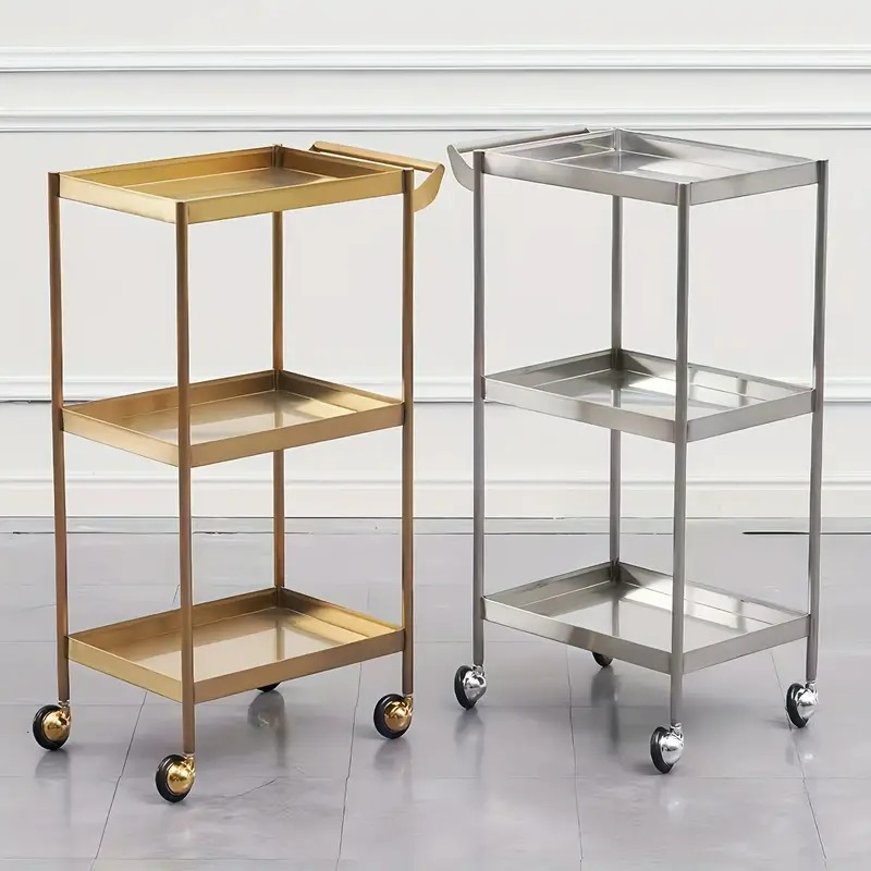 ユーティリティカート 3段 ステンレススチール製 シルバー ゴールド キャスター付き 移動が楽 収納 カート お洒落 シンプル キッチン 4-7