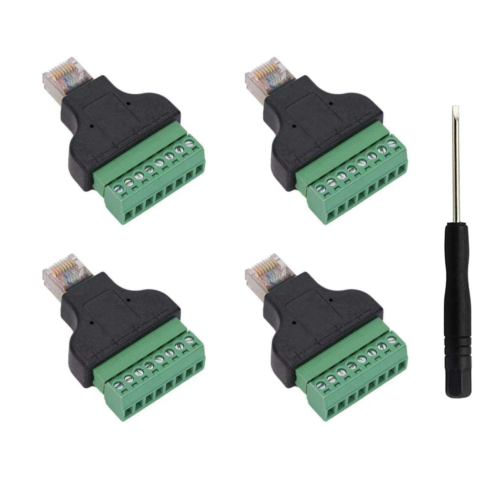 RJ45牡→8P螺旋釘端子繋ぎ4個、RJ45 8P8Cイーサネットオスプラグから8いの一番雄捻子端子、RJ45網状組織-停留所アダプタ Cat 5/5e/6 CCTV DVR用