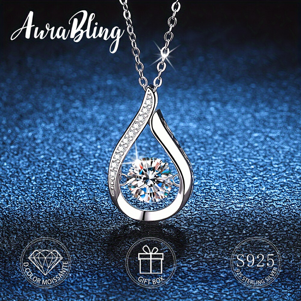AuraBling ユニセックス S925 スターリングシルバー ウォータードロップシェイプ ペンダントネックレス モアッサナイトペンダントネックレス ファッショントレンディな万能ネックレス パーティー 結婚記念日ギフト 父の日ギフト｜エムーエムショップ