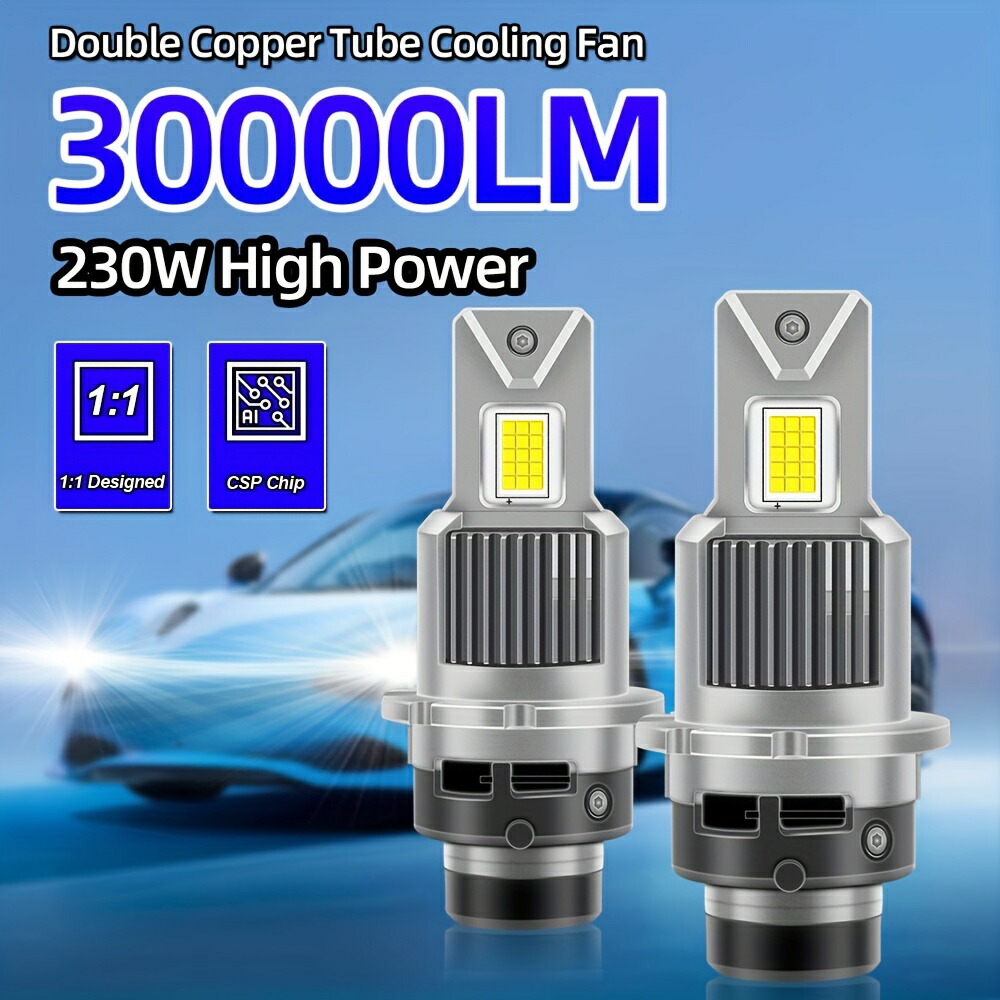 Kingsofe 車用Ledヘッドライトバルブ 2個セット、30000Lm 230W 高出力、D2S D4S対応、ダブル銅管＆ファン冷却、6000Kホワイトライト、簡単取り付け