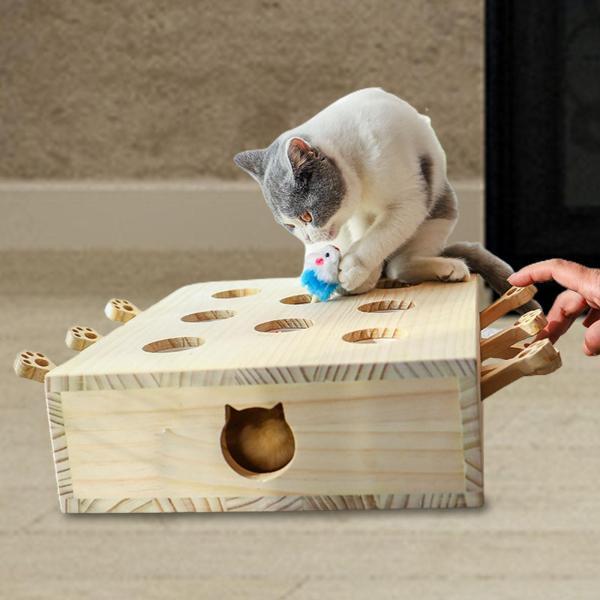 木製の猫のおもちゃ もぐらたたき キティ 迷路ボックス ペット用品 インタラクティブ｜エムーエムショップ
