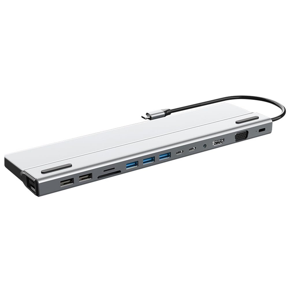 1 個シルバー 14 In 1 USB Type-C ドッ ステーション多機能高速充電ステーション ハブ ラップトップ アダプター用