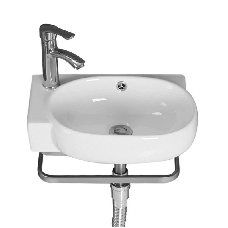 洗面台 洗面ボール 小型 壁掛け 洗面シンク 陶器製簡易洗面台 温水および冷水の蛇口付き 手洗いボウル排水付き 浴室洗面台用 屋外屋内 バルコニー、庭、シンクガーデンシングルボウルシンク洗面所 簡単取 51x30cm/20x12in 右側｜エムーエムショップ