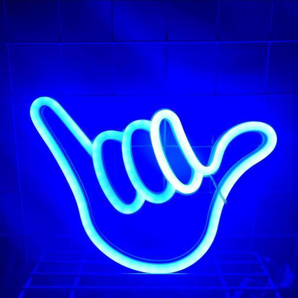 Win Gesture LED Neon Light Sign Hand Wall Decor Finger Party Decor Blu
