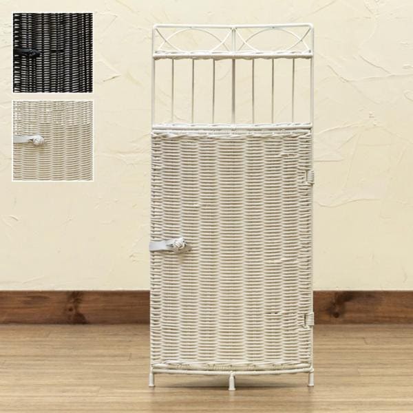 隅っこ仕合わせ 納める棚 2段 壁寄せ 部屋の入り口 室内用便器 リビング 晩ご飯 納める 扉付き添い人 つつみ隠し 白 白いこと うす暗い赤銅色 アジアン 今めかしい たまり場風 ラタン