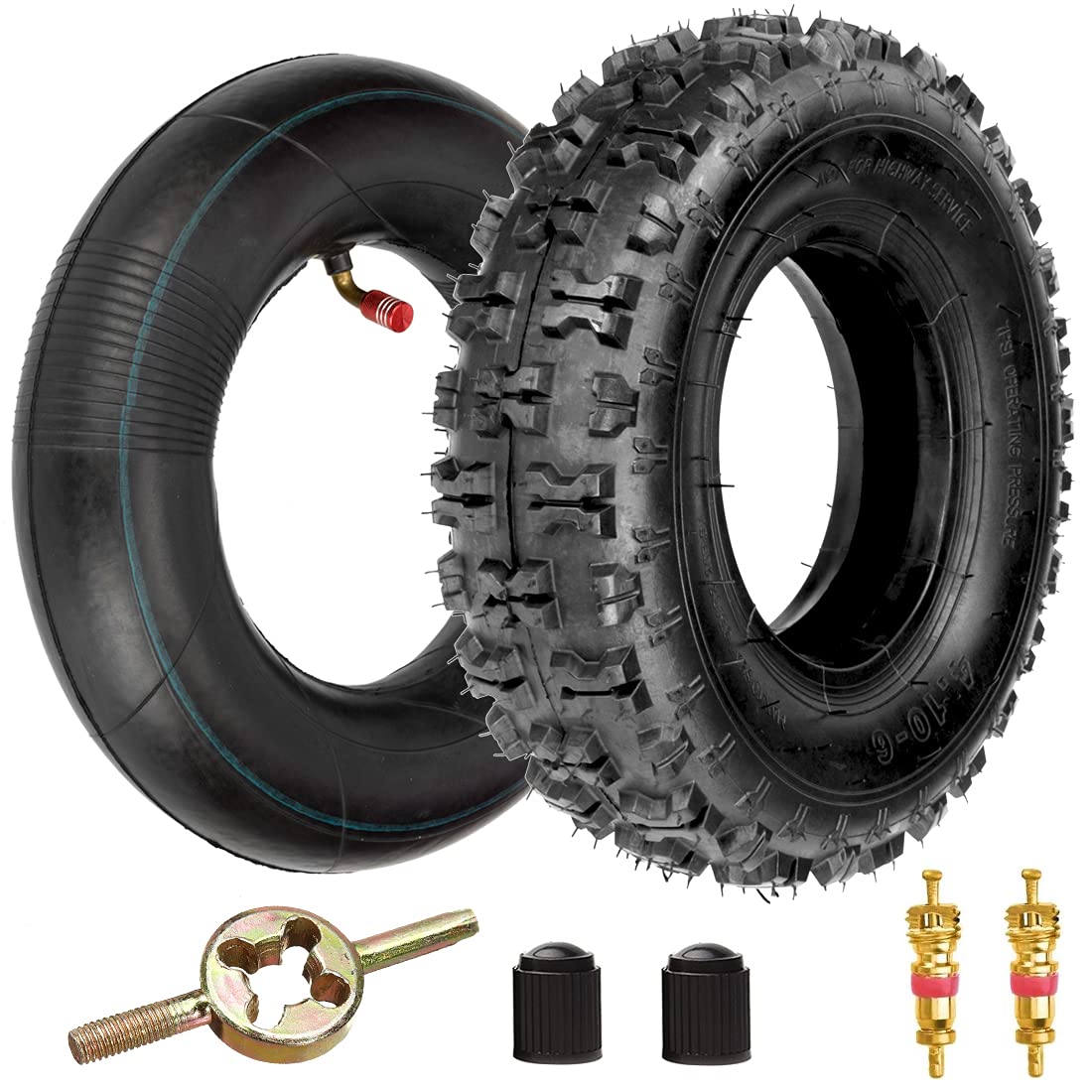 4.10-6 4.10/3.50-6 NHS タイヤとインナーチューブ ゴーカート用 中国製ATV クワッド 4輪車 ミニバイク 芝生機器 庭 ロトティラー 除雪機 手押し車 芝生トラクター 曲がったバルブステム付き 2個セット｜エムーエムショップ