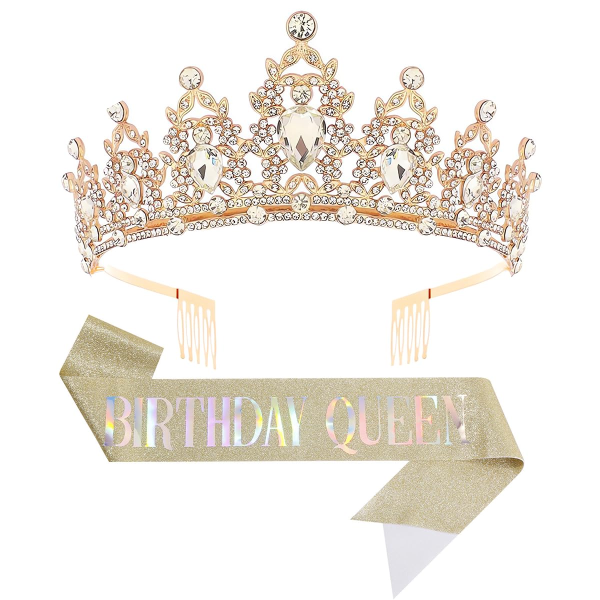 誕生日 ティアラ 王冠 サッシュ付き レディース ガールズ ヘッドバンド ヘアアクセサリー ウェディング パーティー コスチューム ゴールド｜エムーエムショップ