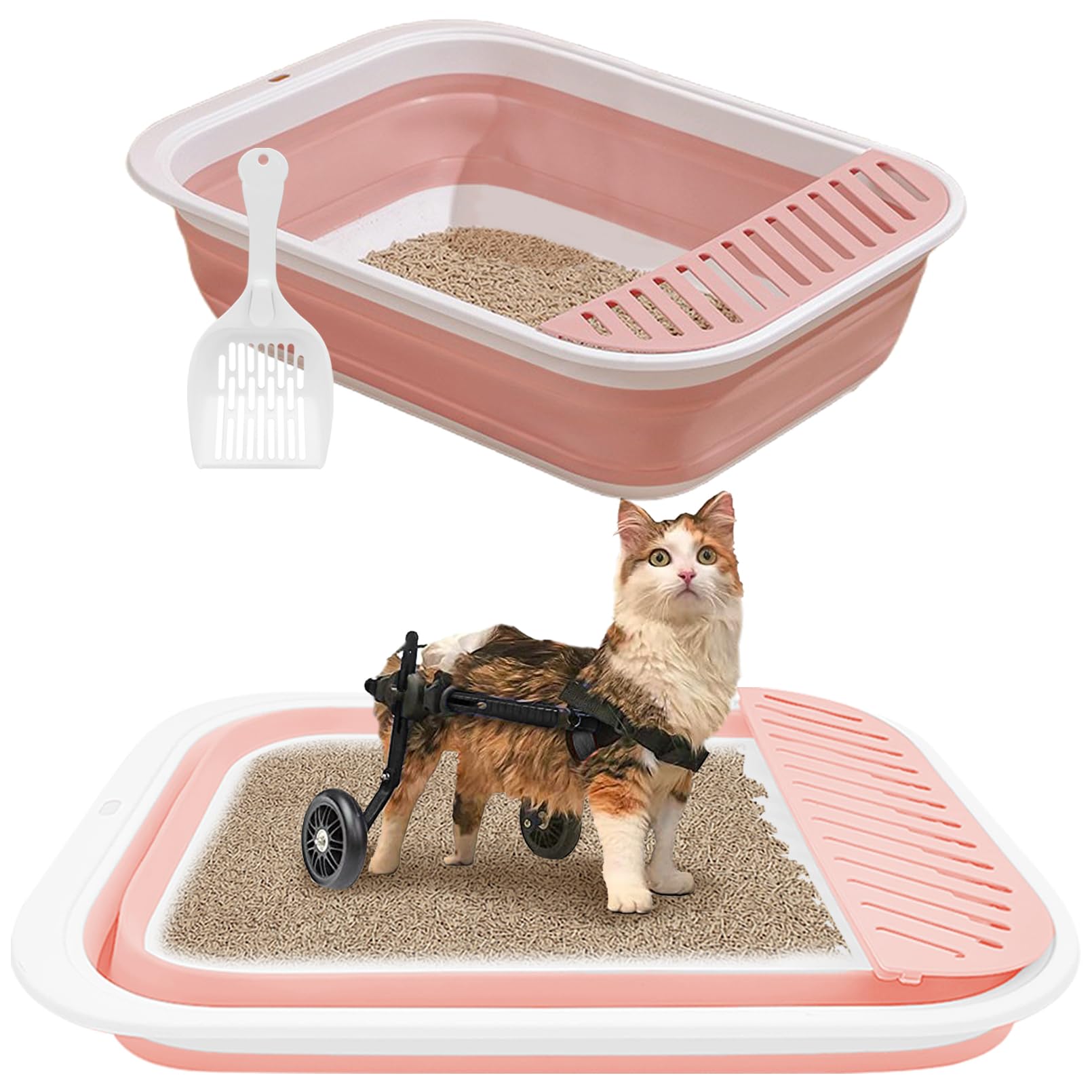 折りたたみ式猫用トイレボックス 子猫用 オープントイレパン 折りたたみ式猫用トイレ スクープ付き シニアキティ 旅行 浅いトイレボックス 飛沫防止 防水 小型猫用|エムーエムショップ