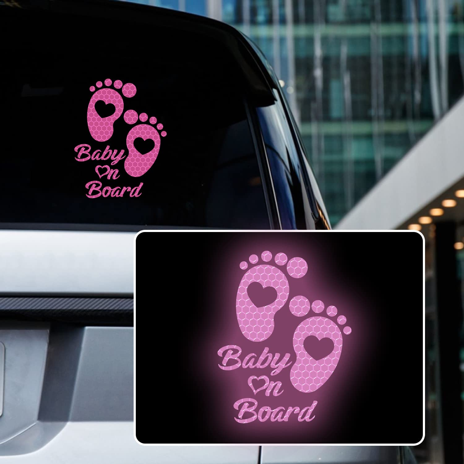 高輝度反射ベビーオンボード カーステッカー 防水 かわいい フットプリント Baby in Car デカール 安全警告サイン キッズ オンボード デカール カーバンパーウィンドウ用 (レインボー)|エムーエムショップ