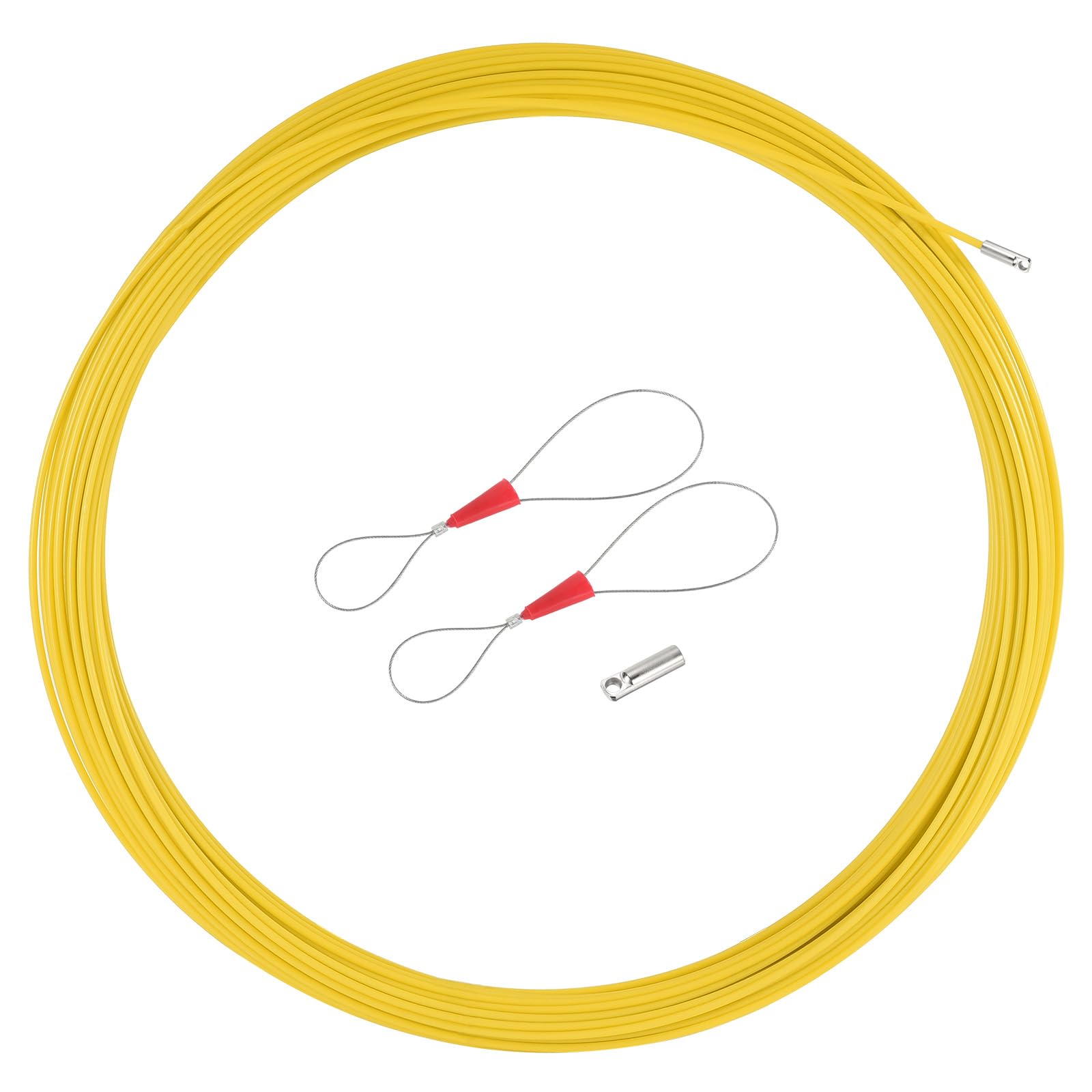 Tダクトフィッシュテープ ダクトロッダー ファイバーグラスワイヤープーラー 4.5mm 60m/197FT ワイヤーケーブルランニングロッド パイプライン清掃 ケーブル牽引 電力施工用 イエロー