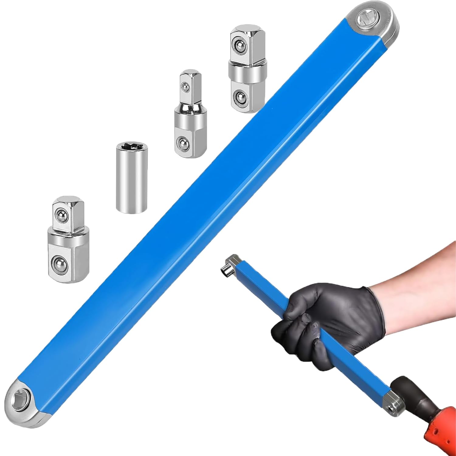 オフセット延長レンチ、万能1/4インチと3/8インチ - 布バッグ付き1/2スクエアドライブアダプター付き(オレンジ)