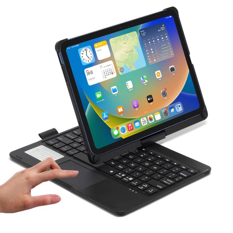 360度回転させる式iPad 鍵盤 入れもの iPad 入れもの 鍵盤付き添い人 タッチパッド 鉛筆納める 無線電話bluetooth鍵盤 軽銀 Apple Pencil納める付 7色バックライトキーボード ローズ金-銀