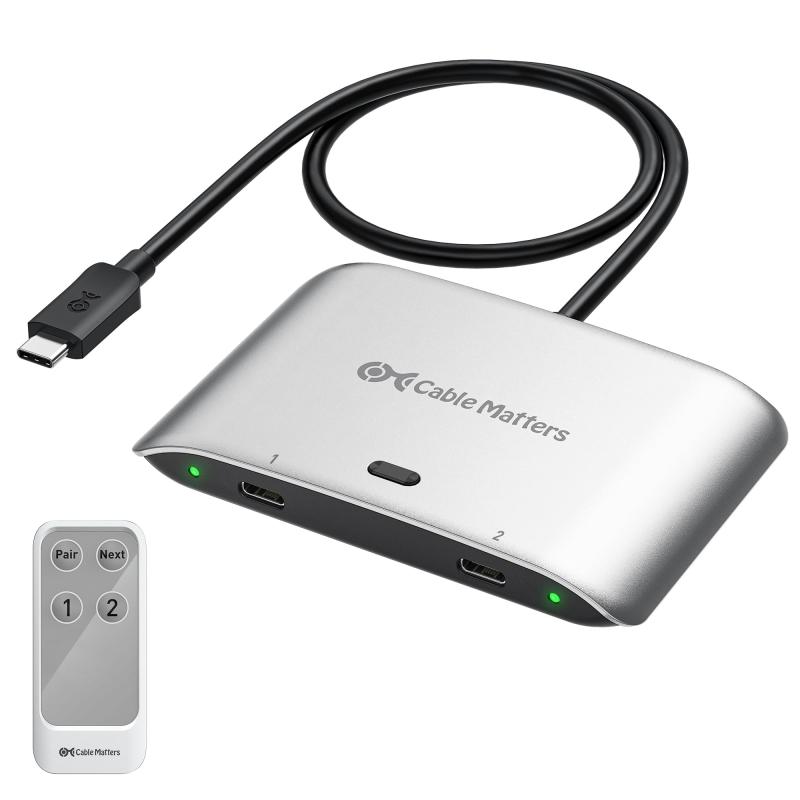 Cable Matters 20Gbps USB C 切替器 2台PC用、[Windows用8K@30Hz / macOS用4K@60Hz / 140W PD]、USBC KVMスイッチ、Type C 切替器、USBCまたはThunderbolt 4 モ