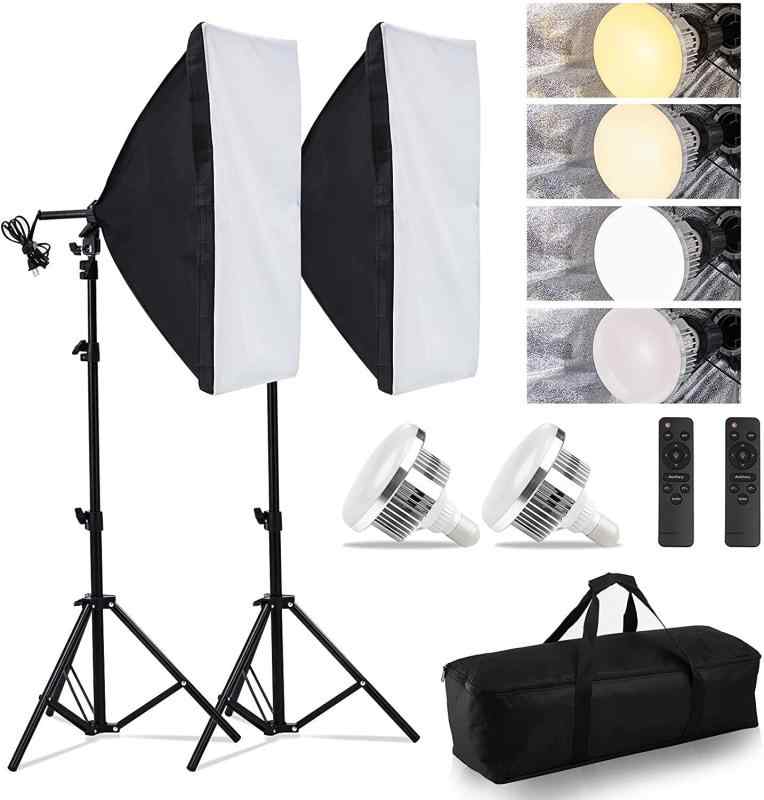 ソフトボックス【 2024新登場LED撮影用ライト】写真撮影ソフトボックス 50x70cm 照明キット 遠隔操作 3色ライトモード 2800K-6000K 撮影用照明 写真照明用セット 三脚付き 調整可能スタンド 収納