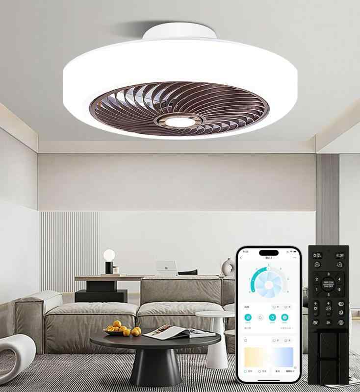 XINGMU LED シーリングファンライト 屋内用天井扇風機 直径 52CM 最大6500LM 調光調色 風量 6階段調整 静音 APP遠隔操作 リモコン付き ブラウン