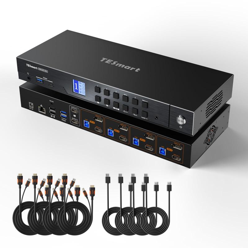 TESmart USB3.0 4インプット KVM取り替えっこ HDMI+DisplayPort 4管する KVMうつり変わり器