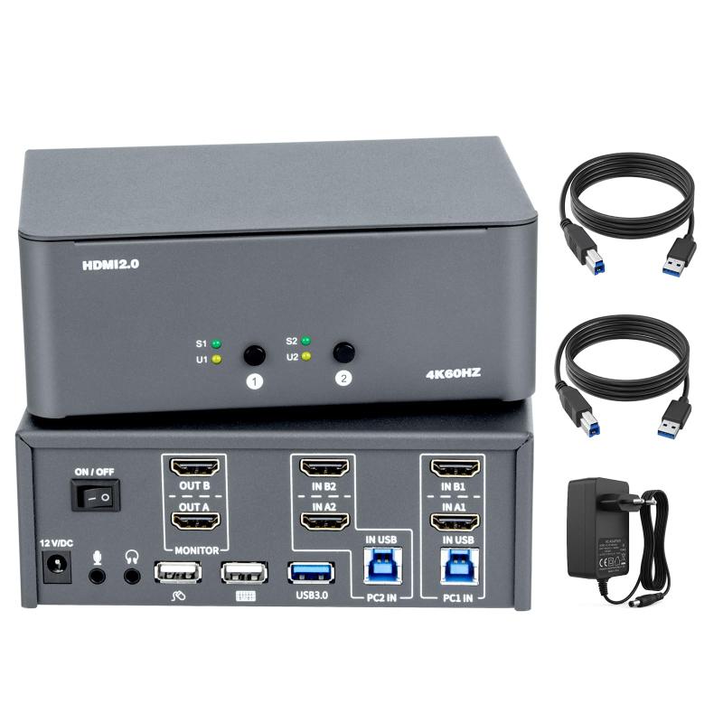 Bytecc KVMスイッチ 2/3/4モニター、2台のコンピューター、2入力2/3/4出力、8k HDMIスイッチ、USB 3.0ジャック付き、キーボードとマウスセットを2台のコンピューターで共有、Windows/Mac/Linuxをサポー 17,008円