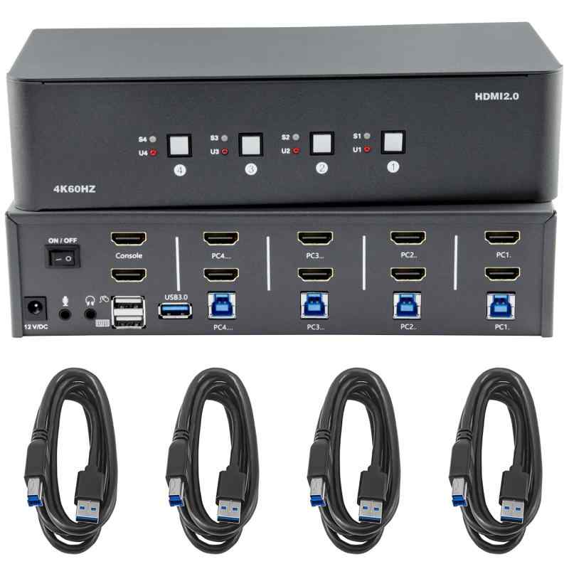 Bytecc KVMスイッチ 2/3/4モニター 4台のコンピューター 4入力 2/3/4出力 8k HDMIスイッチ USB 3.0ジャック付き 4台のコンピューター用キーボードとマウスセットを共有 Windows/Mac/Linux対応｜emuland