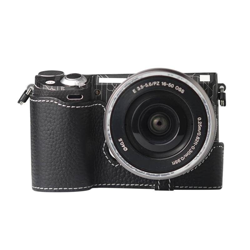 NEX-5/5R 専用 レトロな本革（牛革）手作りのハーフケース カメラ保護カバー適用Sony Alpha NEX-5/5R コンパクト設計 三脚取り付け可能キズ 摩耗防止