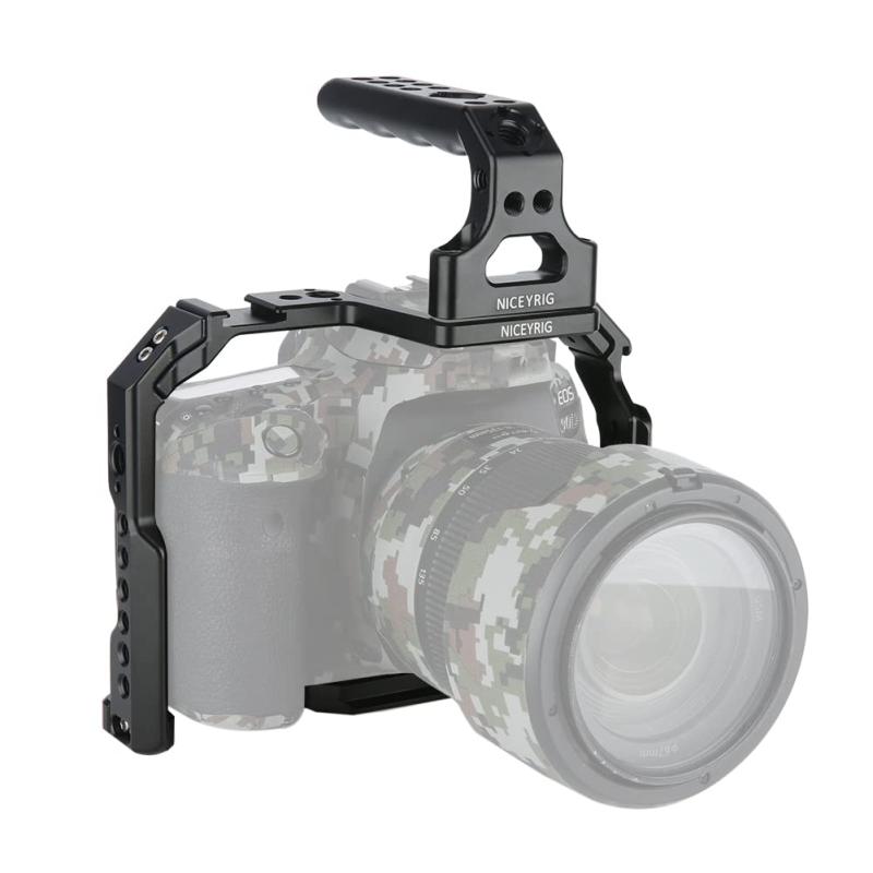 NICEYRIG カメラケージ canon eos 80D/90Ｄ/70Ｄに対応 カメラハンドル Arri規格ネジ穴 コールドシュー付き アルミニウム合金製 保護ケース トップハンドル付き-504｜emuland
