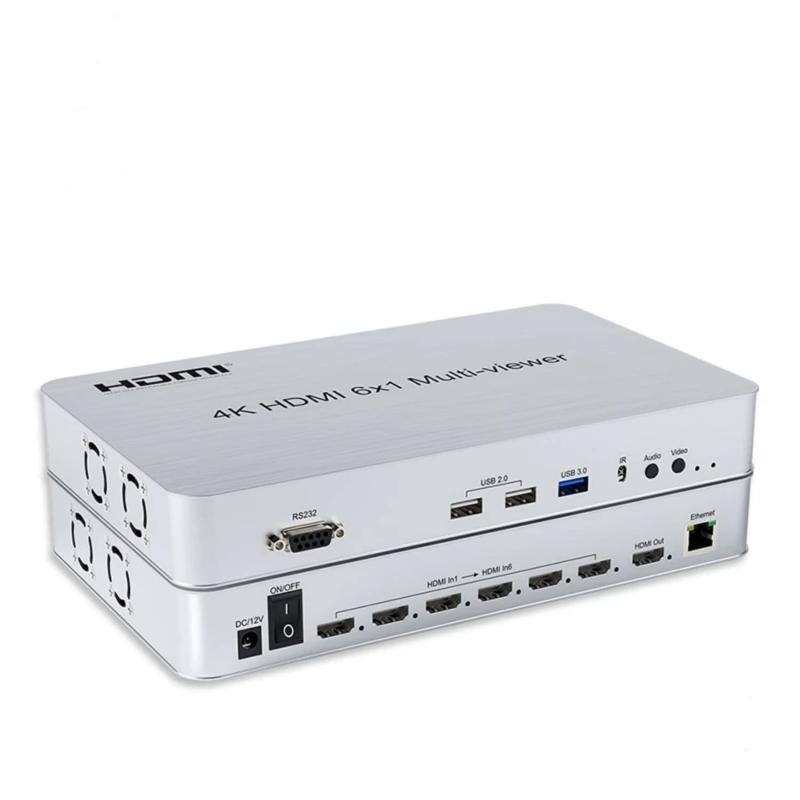 4K HDMI 6画面分割機、6X1 スクリーンのディバイダー HDMI のクォード スクリーンの区分の Multiviewer 継ぎ目が無いの 6 のタッチ画面 RS232 のための 1 HDMI の多視聴者に付き｜emuland
