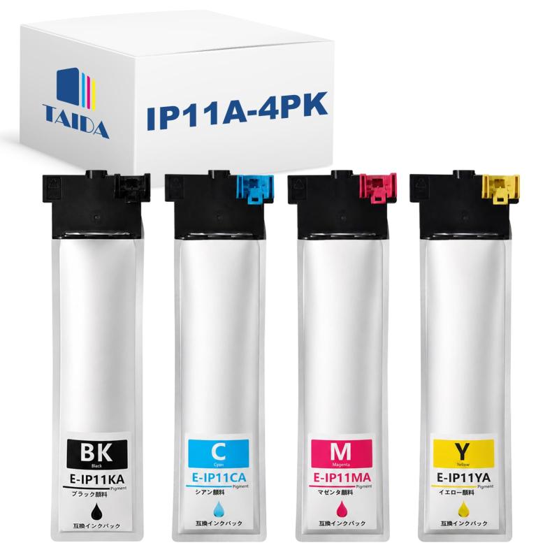 【TAIDA】IP11 IP11A EPSON用 互換インクパック 全色顔料 大容量 エプソン用 (IP11KA IP11CA IP11MA IP11YA) 純正インクと併用可 ICチップ付き 残量検知対応 対応機種: PX-M887F / PX-S88|emuland