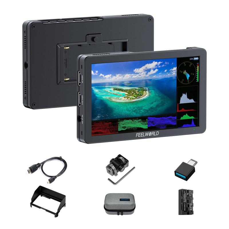 FEELWORLD T6 6インチアルミ一眼レフ カメラモニター 1920X1080IPSスクリーン HDR波形アシストフォーカス HDMI2.0入出力 ビデオブロガー フォトグラファー コンテンツクリエイター向け (F550バッテリ｜emuland