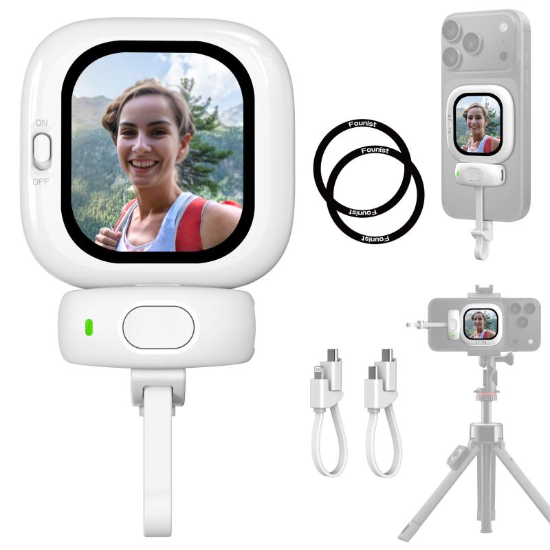 FOUNIST Vlogmate mini Phone用外カメラ自撮りモニター [充電不要],自撮りスクリーン 超薄型 iPhone スマホ 背面モニター 磁気式 スマホVlog 自撮りカメラモニター画面 高精細外部ディスプレイ Vlog記録｜emuland
