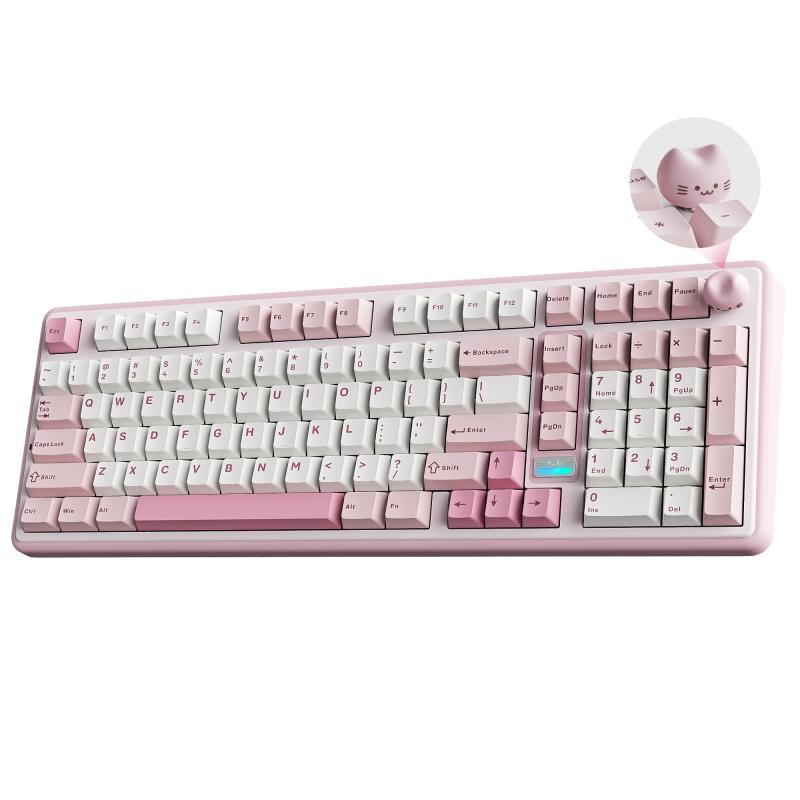 YUNZII B98 PRO QMK/VIA ワイヤレス メカニカル ゲーミングキーボード テンキー付き 96%レイアウト可愛い猫ノブ付き BT/2.4G/USB-C接続 潤滑済みスイッチ ホットスワップ対応 カスタムガスケット RGBバ｜emuland