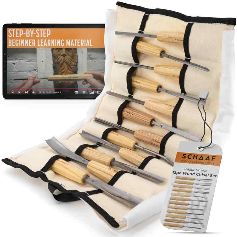 Schaaf木彫りツール 12個 木製彫刻刀セット キャンバスケース付き｜emuland