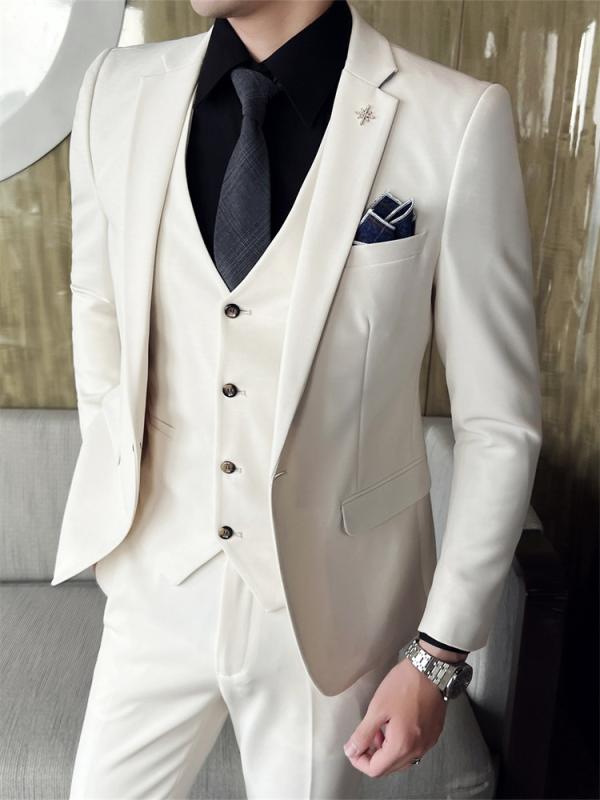 メンズ スーツ セット ビジネス 職業 フォーマル 3点セット 小スーツ スリムフィット 伴郎 新郎 結婚 礼服 ジャケット ベスト パンツ セット 化繊混紡 ポリエステル 混 粘液性繊維 スパンデックス ミックス 平剌領 シングルブレスト ワンボタン |emuland