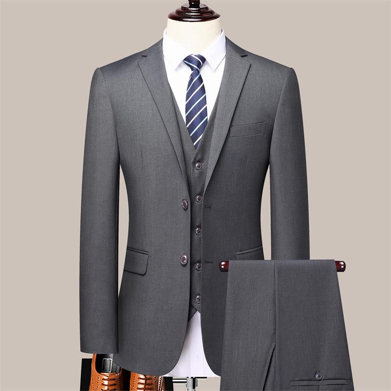 メンズ 西装 セット ジャケット スラックス ベスト 3点 ビジネス 礼服 修身型 粘合 化繊混紡 粘繊 20% 紐扣飾り ??領 後中開・楷 ブラック グレー ネイビー ウェディング フォーマル ビジネスカジュアル 紳士 35歳以上 通勤 普段使い オー｜emuland