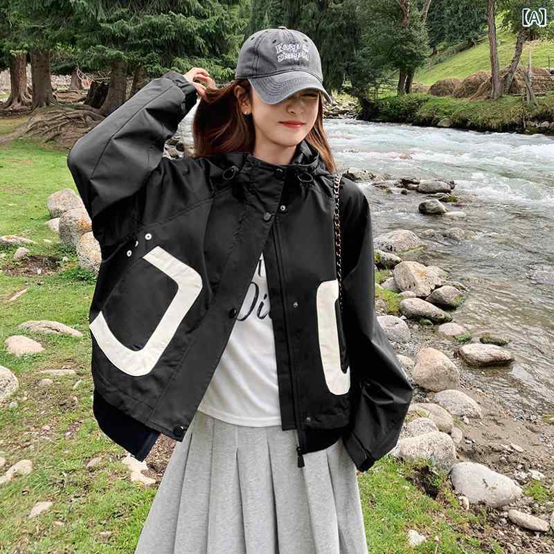 アンゴラの 赤い カジュアルな 帽子の 突撃 服の コートの 女性 2024 秋の 韓 系の超 美しい ゆったり した ファッションの ジャケットの 上着|emuland