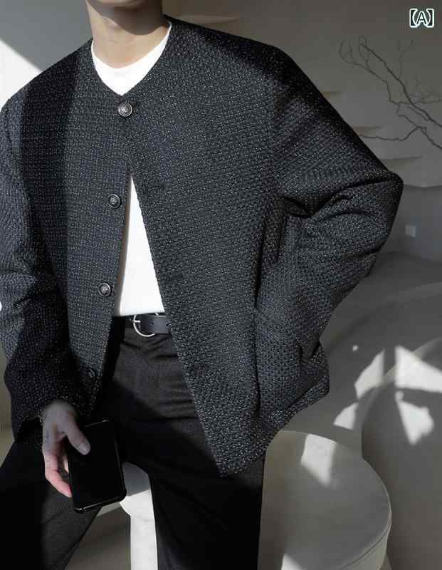 性別 なしで 小香 風 ジャケットを 着て います。 韓国 系 男性 式 2023 春の 服装が ゆったり して います。|emuland