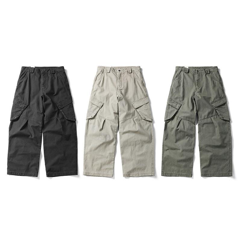 メンズ 工装パンツ ロングパンツ ワイドシルエット ミッドライズ ジップフライ コットン100% 多ポケット 微弾性 ストレートレッグ 枯木 深灰 軍緑 夏 ユース カジュアル ストリート デイリーユース 軽量 通気性 耐久性 普段使い アウトドア｜emuland