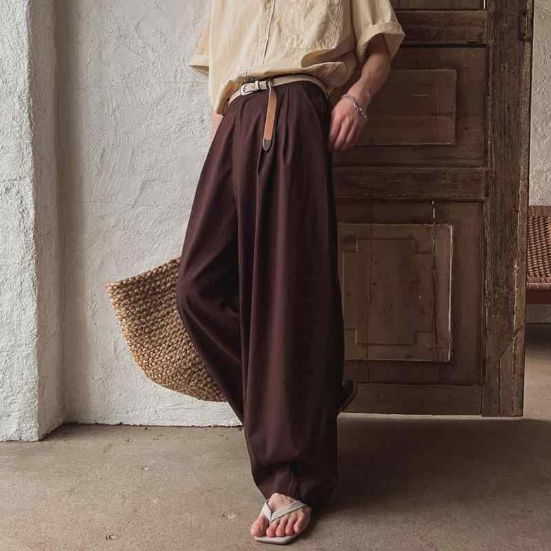 カジュアルパンツ メンズ 男性用 夏 通年 直線的なレッグライン ゆったりシルエット 綿混素材 微弾性 通気性 ポケット装飾 カーキ M L XL L M L XL｜emuland