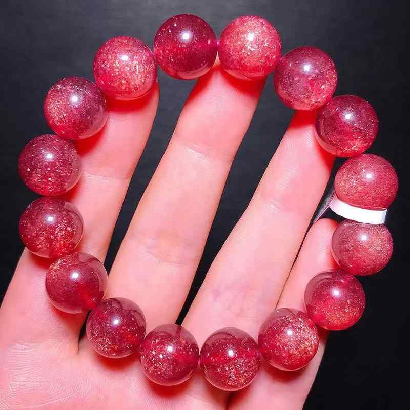 手? 男女用 天然草莓晶 ピンククォーツ 粉紅晶 星光効果 ゴールドサンド かわいい 甘め シングルストランド 6mm 7mm 幾何学形状 光沢仕上げ 夏用 軽量 コレクション 自然素材 ジュエリー アクセサリー ブレスレット 宝石 ファッション ビーズ|emuland