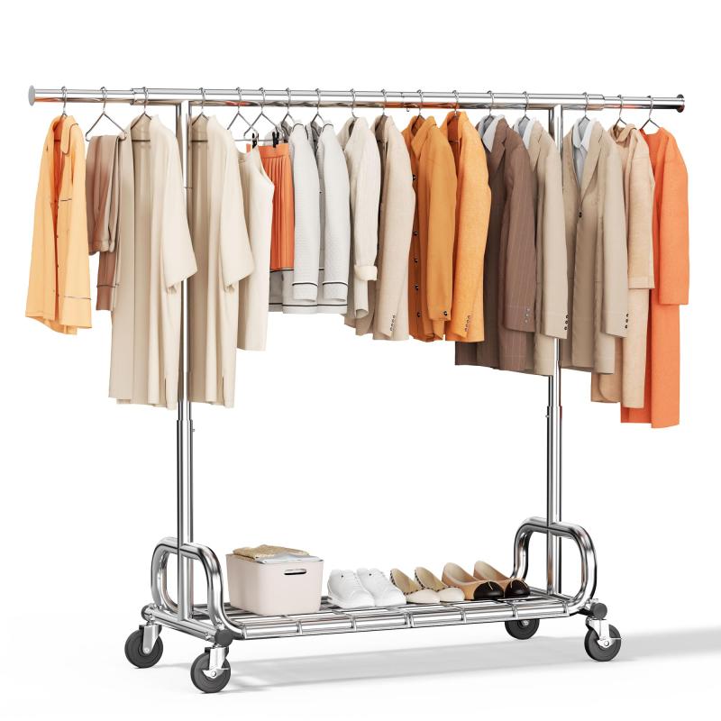 HOKEEPER ハンガーラック パイプハンガーラック 耐荷重150KG 業務用 大容量 収納ラック 物干し スタンド 洋服ハンガー 衣類収納 棚付き 縦横伸縮 高さ調節可能 1段/2段|emuland